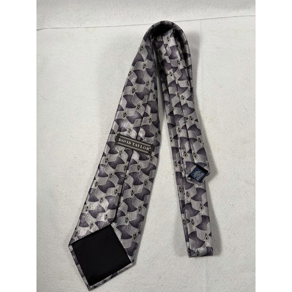 David Taylor Men's Tie Abstract Blue Silver Pattern 100% Polyester